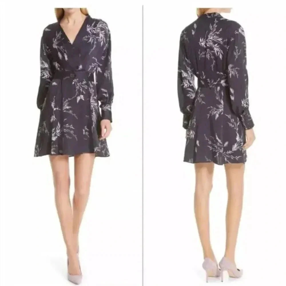 Equipment Femme Fanetta Wrap Mini Dress Silk Black Floral NWT New Size 10